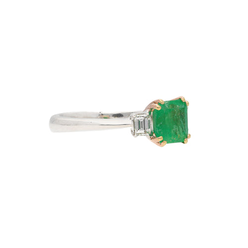 1.20 Carat Colombian Emerald and Baguette Diamond 3-Stone Ring