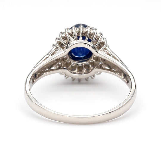 1.25 Carat Oval Blue Sapphire and Diamond Platinum Double Halo Ballerina Ring