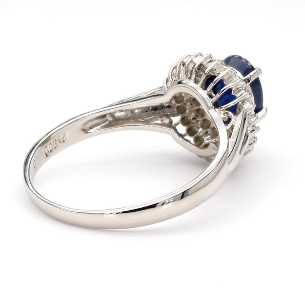 1.25 Carat Oval Blue Sapphire and Diamond Platinum Double Halo Ballerina Ring
