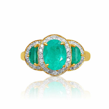 1.25 Carat Oval Colombian Emerald & Diamond Halo Three Stone Ring – Assay Jewelers