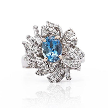 1.26 Carat Aquamarine & Diamond in 18K White Gold Floral Statement Ring – Assay Jewelers