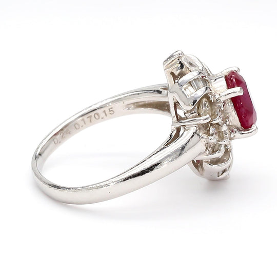 1.26 Carat Oval Ruby & Mixed Diamond Ballerina Platinum Art Nouveau Style Ring