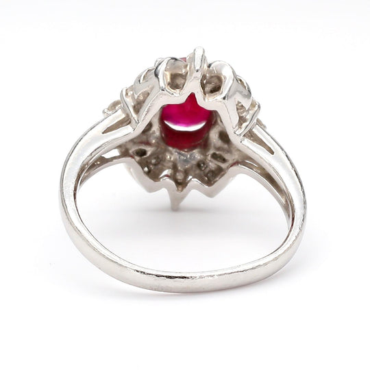 1.26 Carat Oval Ruby & Mixed Diamond Ballerina Platinum Art Nouveau Style Ring