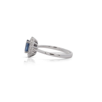 1.30 Carat Oval Deep Blue Sapphire & Round Diamond 18K White Gold Ring – Assay Jewelers
