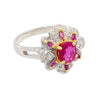 1.38 CTTW Natural Pinkish Red Ruby & Diamond Floral Motif Ring in 14K White Gold