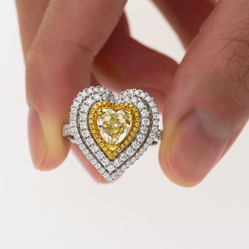 1.39 Carat GIA Certified Fancy Yellow Heart Cut Diamond Double Halo Ring – Assay Jewelers