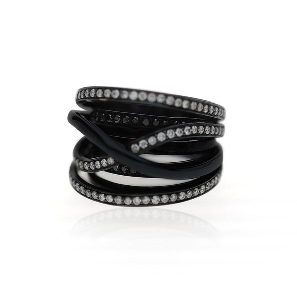 1.4 Carat Diamond Pave Multi-Band Coil 18K Black Gold Overpass Ring