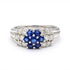 1.46 Carat Blue Sapphire & Diamond Platinum 3 Row Floral Cluster Band Ring