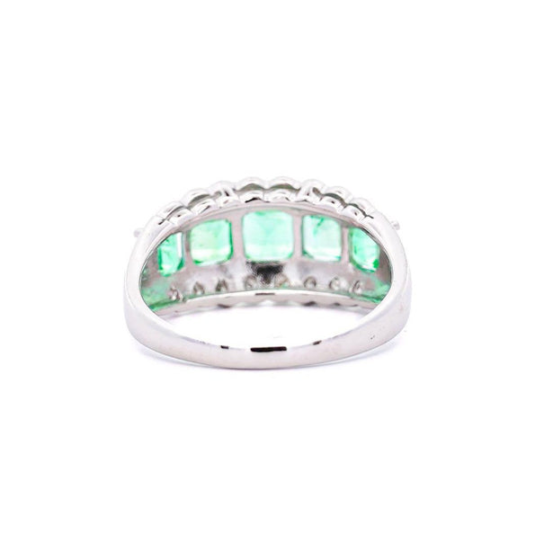1.5 Carat Emerald and Diamond 5-Stone Band Ring in Platinum