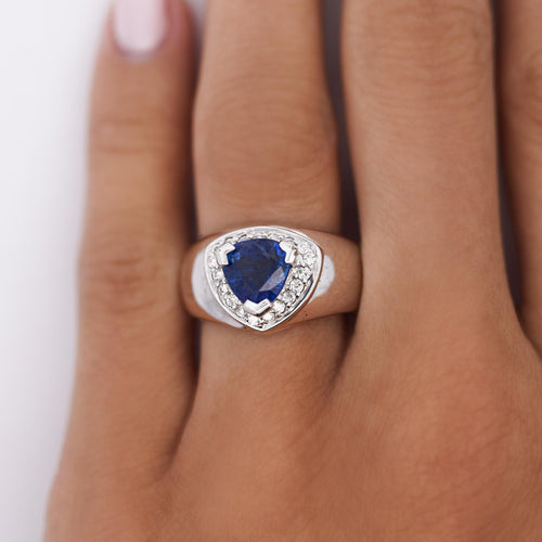 1.5 Carat Trillion Blue Sapphire & Diamond in 18K Gold Midi Ring