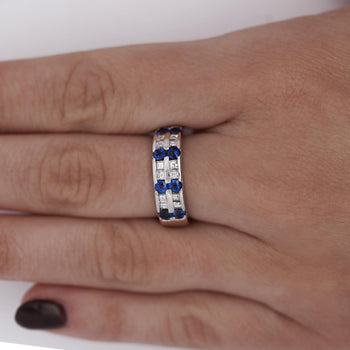 1.58 Carat Blue Round Sapphire & Baguette Diamond Platinum 6MM Band Ring – Assay Jewelers