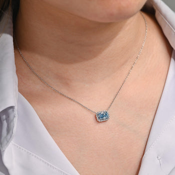 1.72 Carat Radiant Cut Blue Lab Diamond Halo 14K White Gold Pendant Necklace – Assay Jewelers