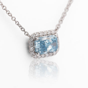1.72 Carat Radiant Cut Blue Lab Diamond Halo 14K White Gold Pendant Necklace – Assay Jewelers
