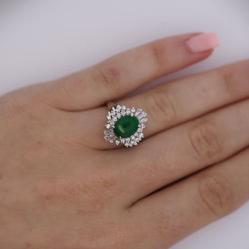 1.73 Carat Jadeite Jade Fei Cui & Diamond Halo Platinum Ballerina Filigree Ring – Assay Jewelers