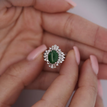 1.73 Carat Jadeite Jade Fei Cui & Diamond Halo Platinum Ballerina Filigree Ring – Assay Jewelers