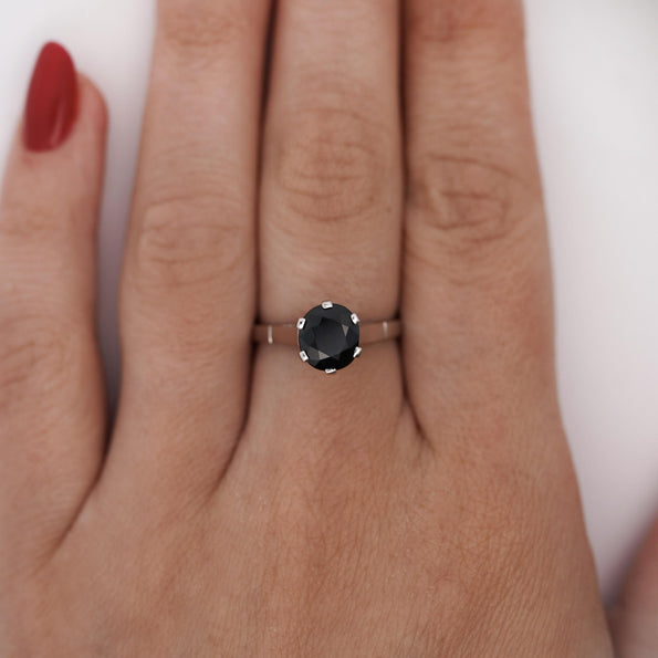 1.80 Carat Oval Blue Sapphire 14K White Gold Cathedral Solitaire Engagement Ring