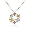 1.81 Carat Round Diamond in 14K Tri-Color Gold Flower Wreath Pendant Necklace