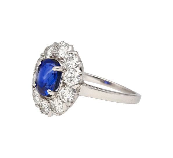 1.89 Carat Oval Kashmir Blue Sapphire & Diamond Platinum Art Deco Vintage Ring