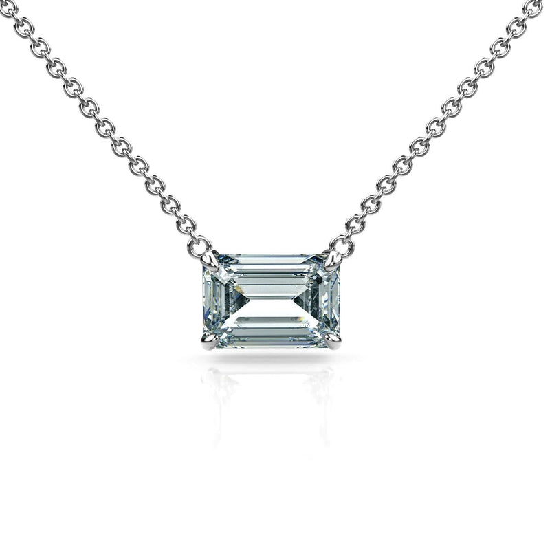 2-4 Carat Emerald Cut Lab Diamond East West Solitaire Pendant Necklace
