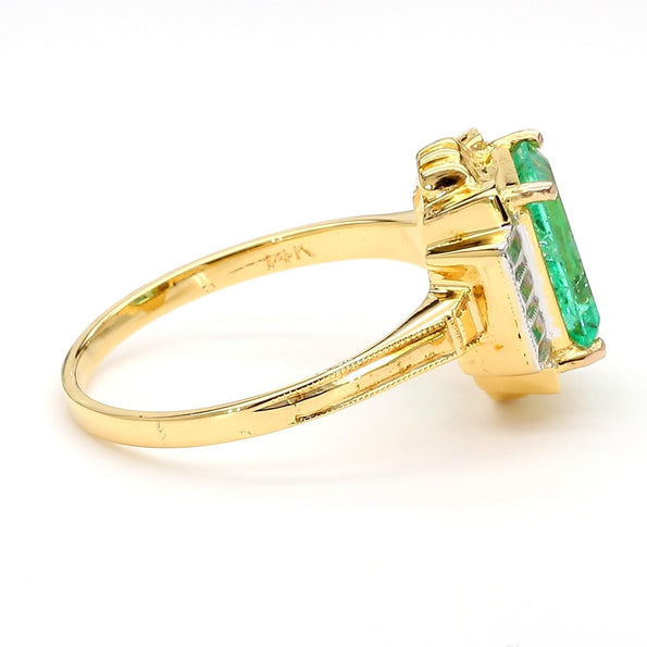 2 Carat Colombian Emerald Diamond Cut 14K Gold Ring