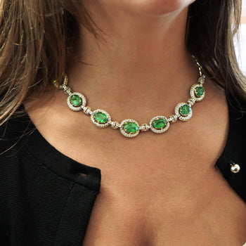 20 Carat Oval Cut Emerald & Rose-Cut Diamond Statement 18k Necklace – Assay Jewelers