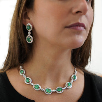 20 Carat Oval Cut Emerald & Rose-Cut Diamond Statement 18k Necklace – Assay Jewelers