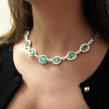 20 Carat Oval Cut Emerald & Rose-Cut Diamond Statement 18k Necklace – Assay Jewelers