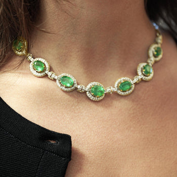 20 Carat Oval Cut Emerald & Rose-Cut Diamond Statement 18k Necklace – Assay Jewelers