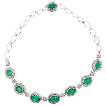 20 Carat Oval Cut Emerald & Rose-Cut Diamond Statement 18k Necklace – Assay Jewelers