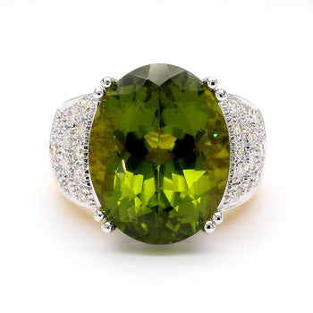 21.8 Carat Oval Green Peridot & Diamond 18K Gold Cocktail Ring – Assay Jewelers
