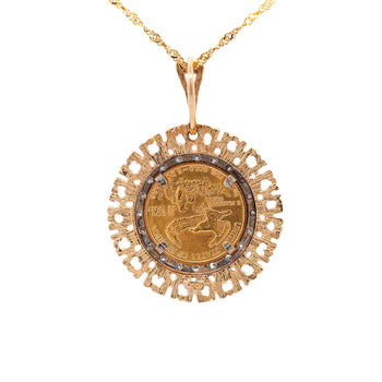 22k Gold 5 Dollar Lady liberty Coin in 14K Gold Frame Pendant Necklace – Assay Jewelers