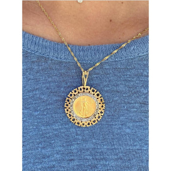 22k Gold 5 Dollar Lady liberty Coin in 14K Gold Frame Pendant Necklace – Assay Jewelers