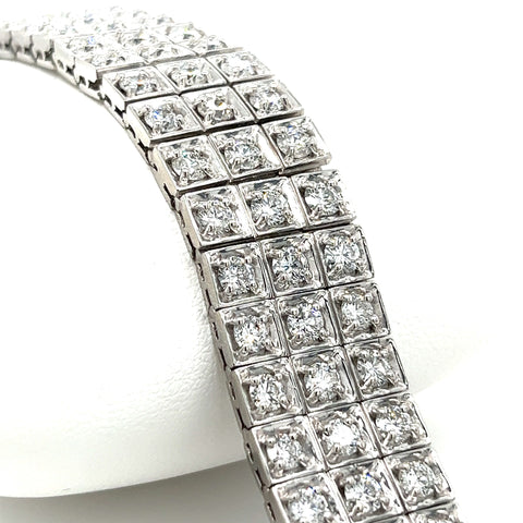 23.5 Carat Natural Round Cut Diamond 3 Row Box Set Tennis Bracelet