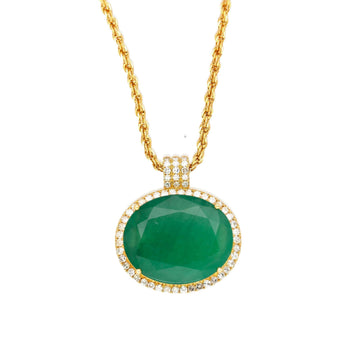 28.56 Carat Oval Cut Emerald & Diamond Halo 18K Gold Pendant Necklace – Assay Jewelers