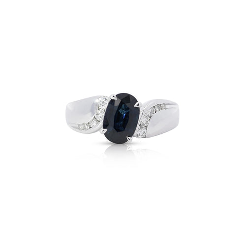 2.03 Carat Oval Cut Sapphire with Diamond Accent Bypass Platinum Ring