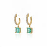 2.19 Carat Square Emerald & Diamond 18K Gold Dangling Huggie Earrings