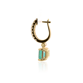 2.19 Carat Square Emerald & Diamond 18K Gold Dangling Huggie Earrings – Assay Jewelers