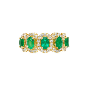 2.29 Carat Oval Cut Emerald and Diamond Wedding Band in 18K Gold – Assay Jewelers