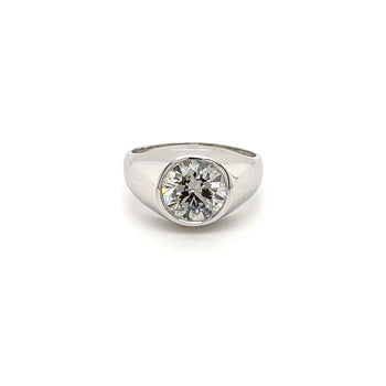 2.6 Carat Round Cut Lab Grown Diamond in 14K White Gold Bezel Set Mens Solitaire Ring – Assay Jewelers