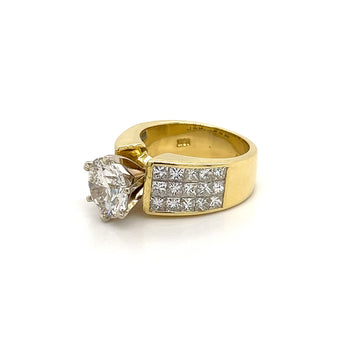 2.7 Carat Round Cut Lab Grown Diamond Ring with Princess Cut Diamond Cluster – Assay Jewelers