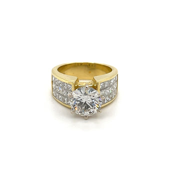 2.7 Carat Round Cut Lab Grown Diamond Ring with Princess Cut Diamond Cluster – Assay Jewelers