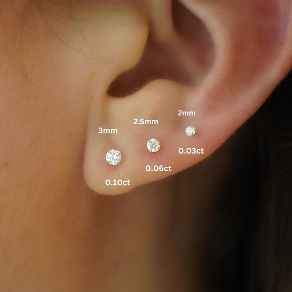 2mm Diamond in 14K Gold Flat Back Stud Earring