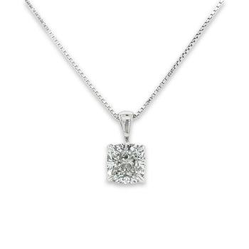3 Carat Cushion Cut Lab Grown Diamond Solitaire Single Pendant in 14K – Assay Jewelers
