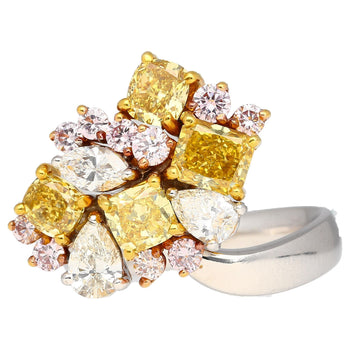 3 Carat Pink, Yellow, White Multi Cut Diamond Cluster Platinum And 18K Gold Ring – Assay Jewelers