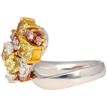 3 Carat Pink, Yellow, White Multi Cut Diamond Cluster Platinum And 18K Gold Ring – Assay Jewelers