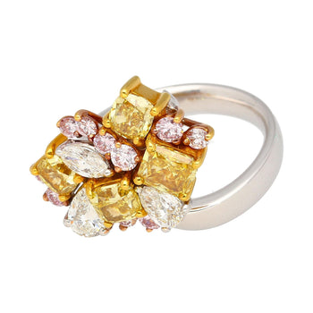 3 Carat Pink, Yellow, White Multi Cut Diamond Cluster Platinum And 18K Gold Ring – Assay Jewelers