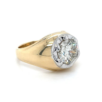 3 Carat Round Cut Lab Grown Diamond Solitaire Mens Ring in 18k Gold – Assay Jewelers