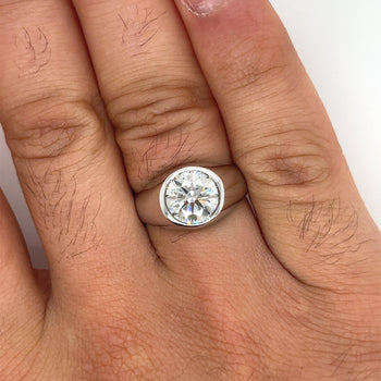 3 Carat Round Cut Lab Grown Diamond in 14K White Gold Bezel Set Mens Solitaire Ring – Assay Jewelers