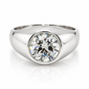 3 Carat Round Cut Lab Grown Diamond in 14K White Gold Bezel Set Mens Solitaire Ring