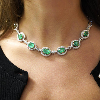 32 Carat Emerald and Rose-Cut Diamond Necklace & Earring Set in 18K Gold – Assay Jewelers